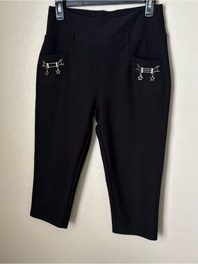 Black Cropped Ponte Pants with Star Charm Pocket Detail